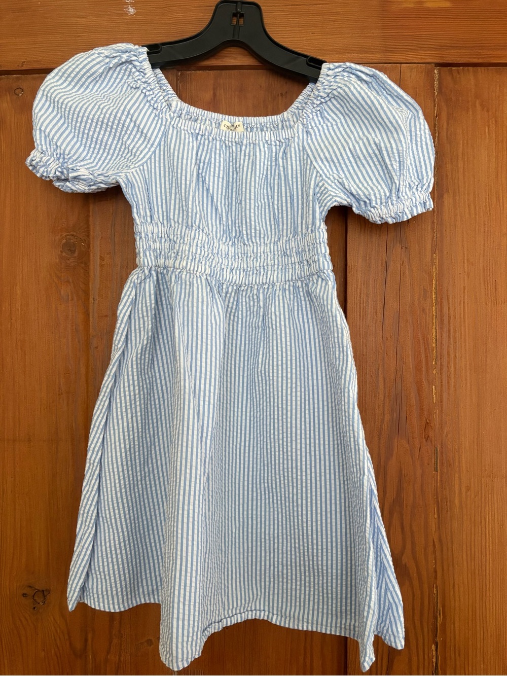 Girls Crewcuts Blue Seersucker Puff-Sleeve Dress Size 6